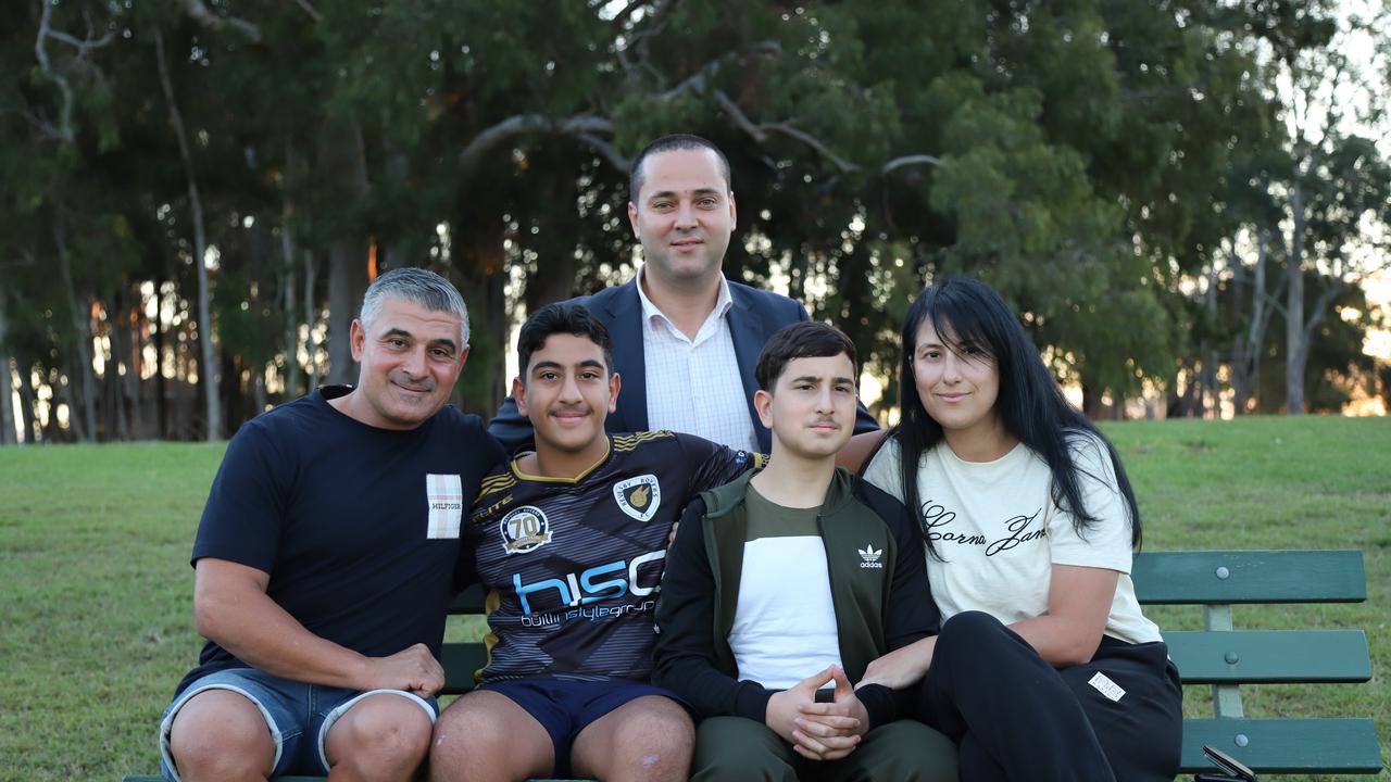 Jerome Kertebani (second on the right), with his mum Roula, dad Steve, brother and Canterbury-Bankstown Council Mayor Bilal El-Hayek. Picture: Supplied