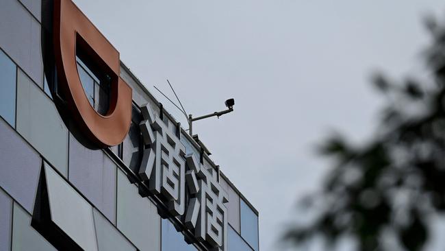 A logo of Chinese ride-hailing giant Didi Chuxing at its headquarters in Beijing. Picture: AFP