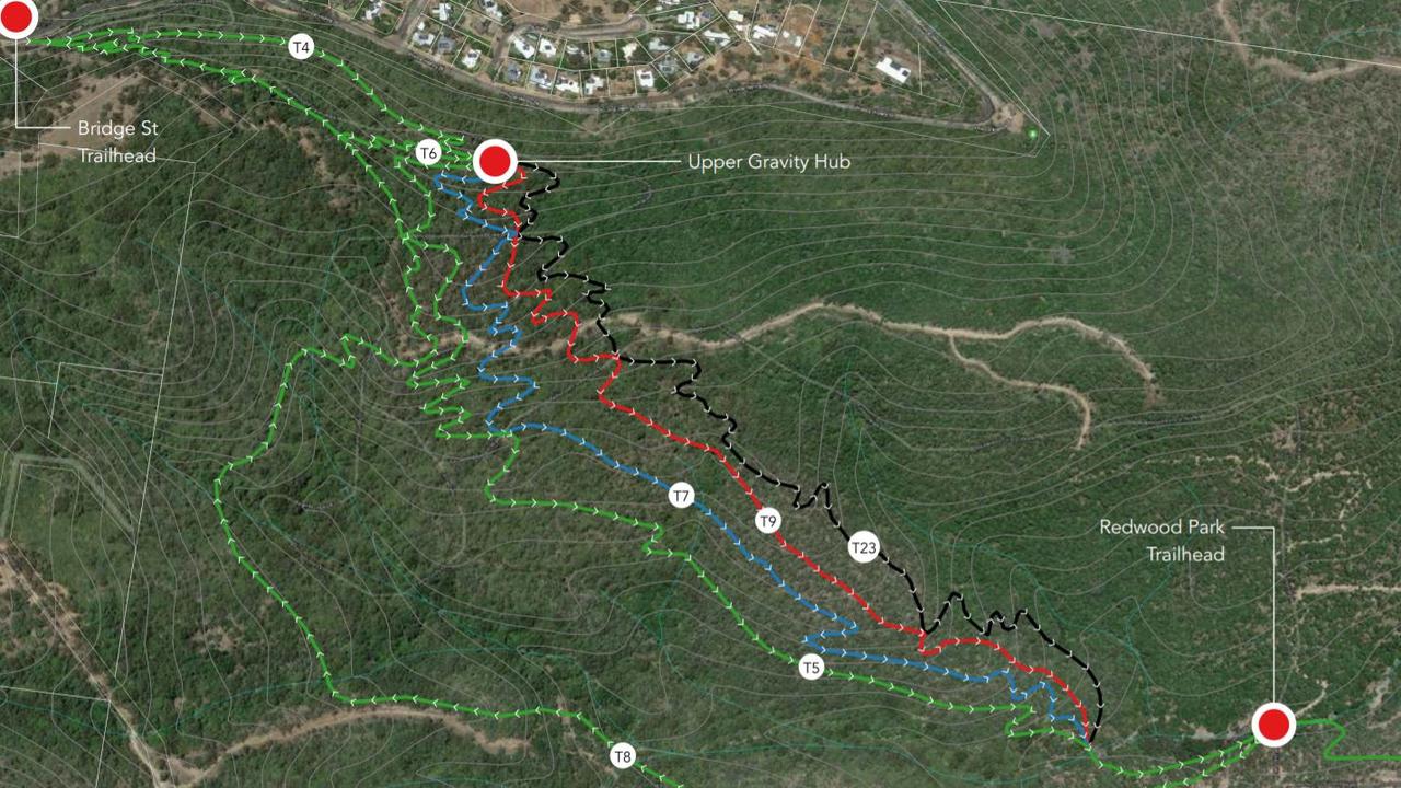 Plans for mountain biking trails in Redwood Park as part of the Toowoomba and Lockyer Valley Escarpment Mountain Bike Master Plan.