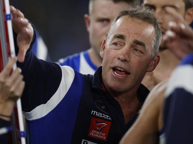 MELBOURNE, AUSTRALIAÃ&#137; June 16, 2024. AFL Round 14. North Melbourne vs Collingwood at Marvel Stadium. Alastair Clarkson, senior coach of the Kangaroos at 3 qtr time. Pic: Michael Klein