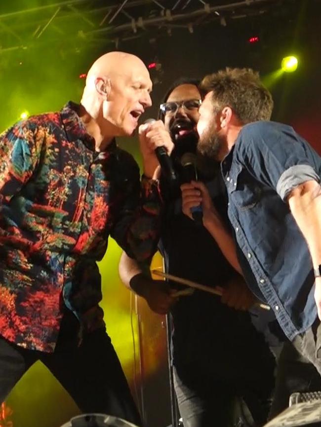 Peter Garrett of rock band Midnight Oil, singing a cover of the Yothu Yindi song 'Treaty' with Busby Marou in 2019. Picture: Dean Podlich