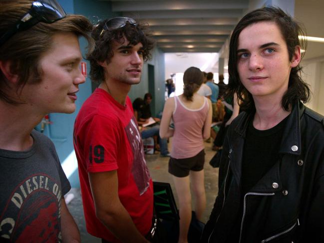 Model Jethro Lazenby (R), at the age of 15, with other male models at East Sydney auditioning for Australian Fashion Week. Picture: Supplied