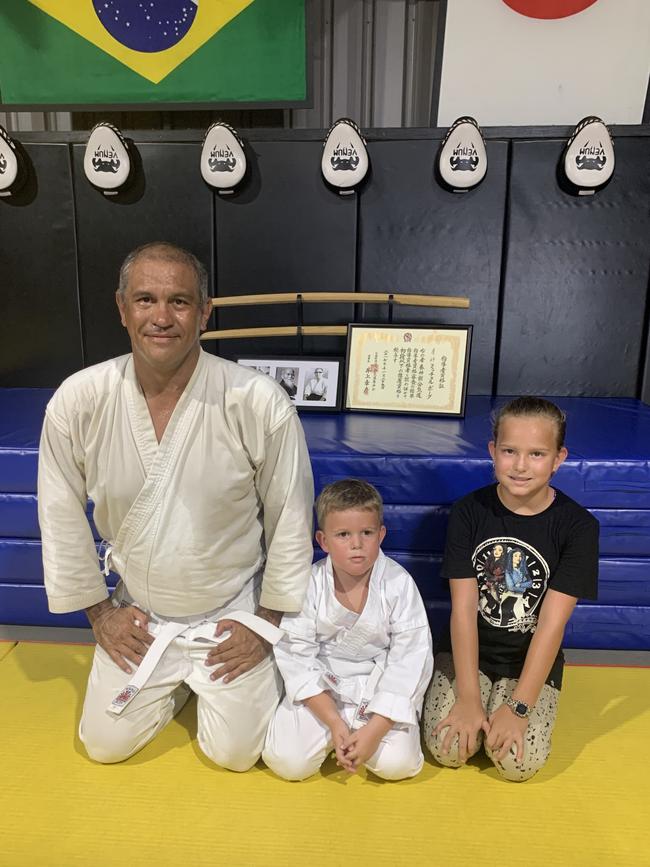 Peter Mayo, Mason and Mahalia at Yoshinkan Aikido centre in Yarrawonga. Picture: Supplied