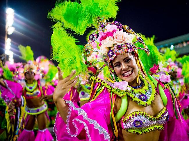 Party time ... Members of Mangueira Samba School celebrate during their parade at 2014 Brazilian Carnival at Sapucai Sambadrome in Rio de Janeiro, Brazil.