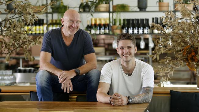 Matt Moran with Nicholas Mathieson at Crafted by Matt Moran at the NSW Gallery. Nicholas will take the helm of Matt Moran's new Canberra restaurant Compa. Picture: John Appleyard