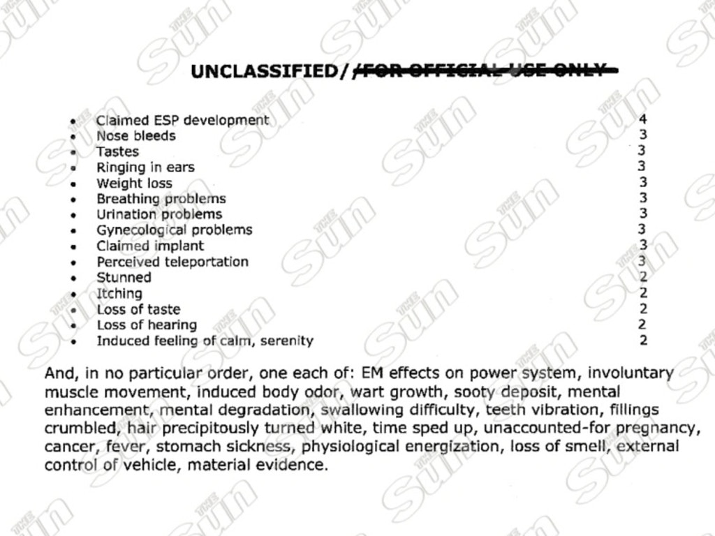 Unaccounted for pregnancy, perceived teleportation and teeth vibration were also listed.