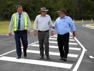 Cr Wayne Honor, member for Hinkler Keith Pitt and mayor Jack Dempsey at the Eggmolesse Road opening. Picture: Mike Knott BUN201217EGGMOLESSE2