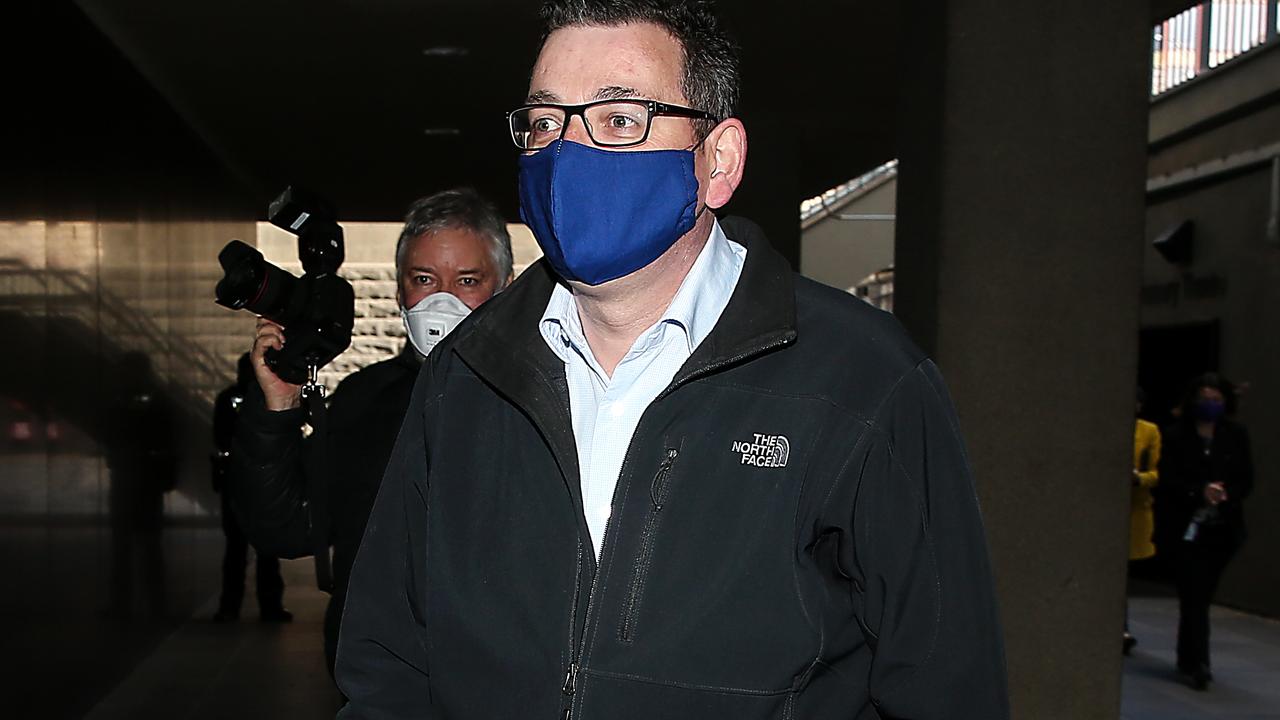 Victorian Premier Daniel Andrews wears a mask after announcing coronavirus infection numbers. Picture: NCA NewsWire / Ian Currie