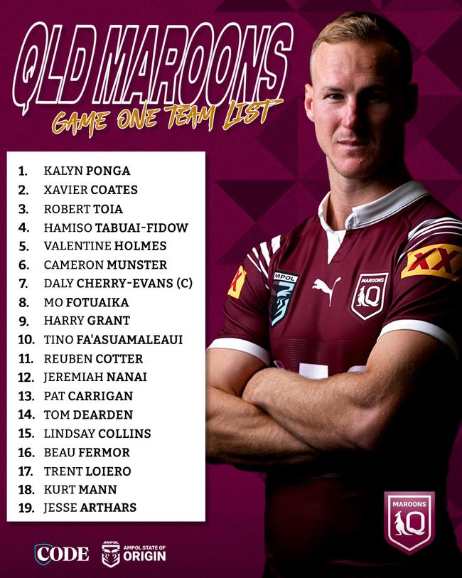 Queensland’s Game One squad.