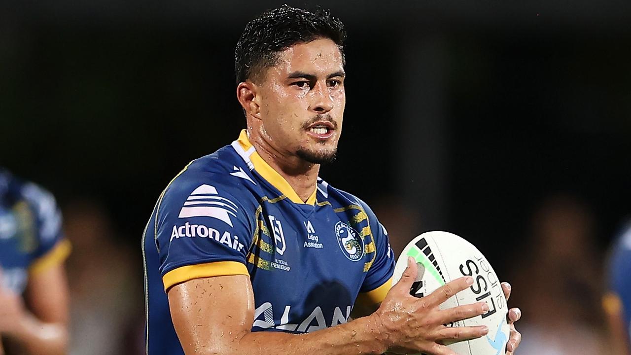 DARWIN, AUSTRALIA - APRIL 30: Dylan Brown of the Eels runs during the round eight NRL match between the Parramatta Eels and the North Queensland Cowboys at TIO Stadium, on April 30, 2022, in Darwin, Australia. (Photo by Mark Kolbe/Getty Images)