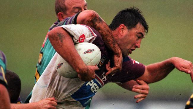 Action from the Manly vs. Gold Coast Chargers at Brookvale Oval. May 11, 1997.