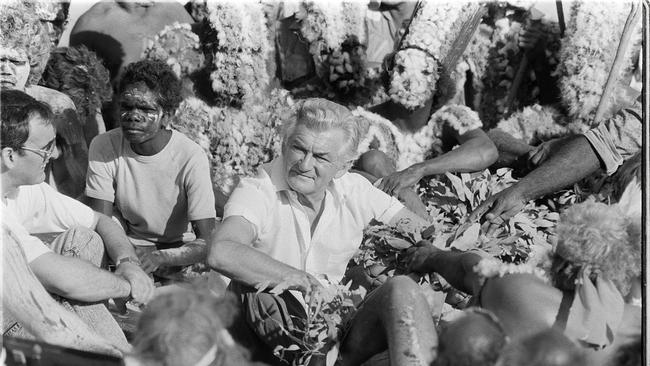 Prime minister Bob Hawke receives the Barunga Statement during the 1988 festival Pictures: CLIVE HYDE