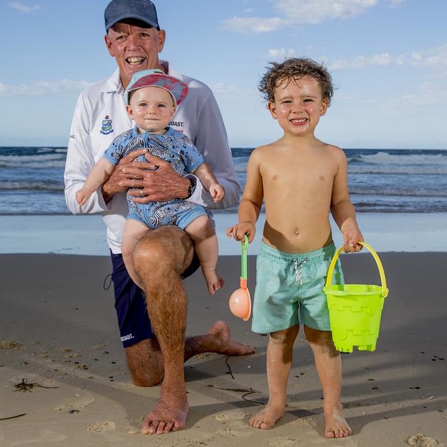 Warren Young with his grandsons Benji Weatherall, 8 months, and Koa Weatherall, 3. Picture: Jerad Williams