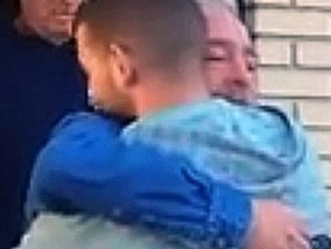 Thankful ... Ford embraces Sean Merrill after he receives the happy news. Picture: Supplied