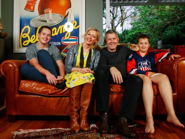 Amanda Keller with husband Harley and their two sons Jack and Liam. Picture: Jonathan Ng