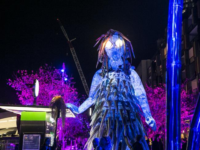 At Barangaroo, an enormous walking puppet called Marri Dyin wandered through the crowd. Picture: Dylan Robinson