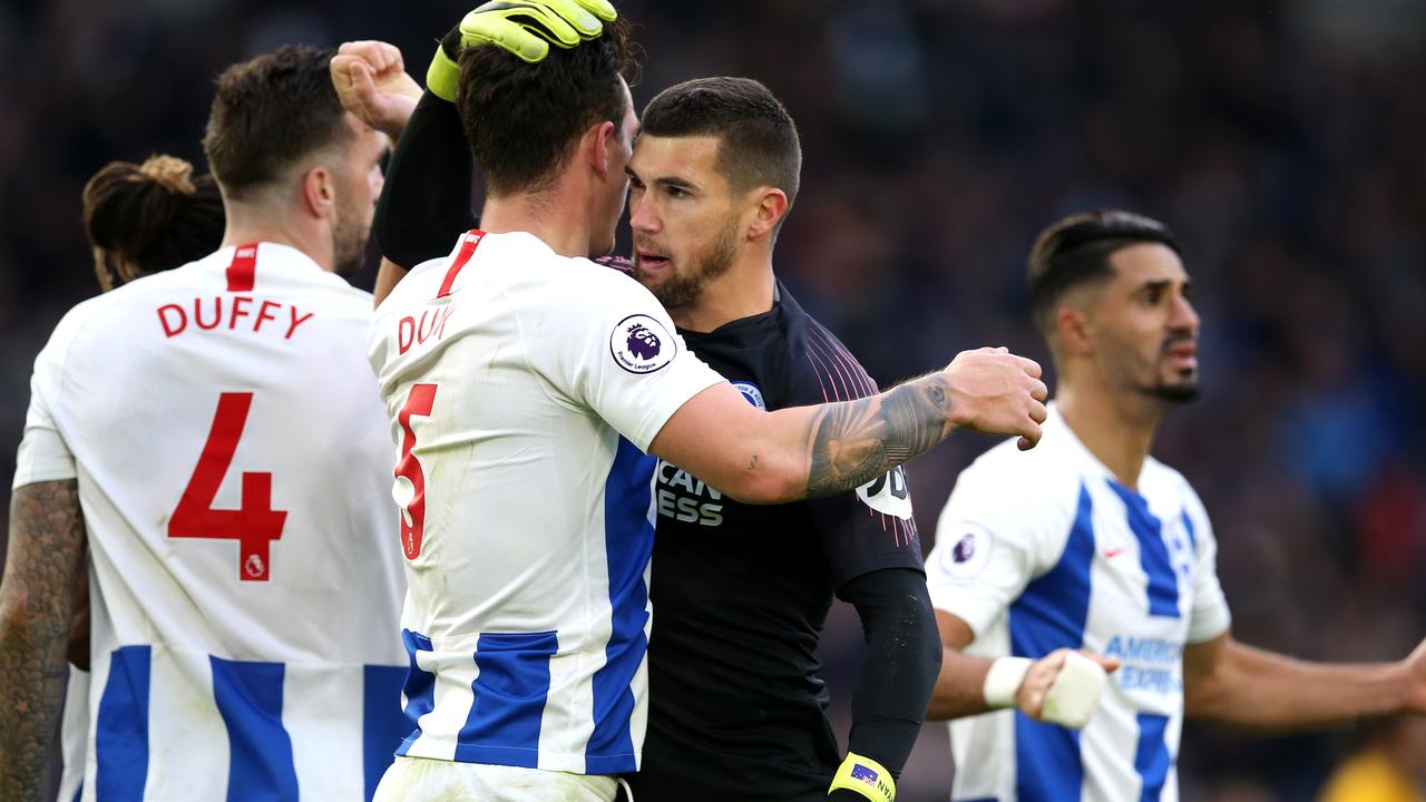 Maty Ryan celebrates a third consecutive win and clean sheet for Brighton.