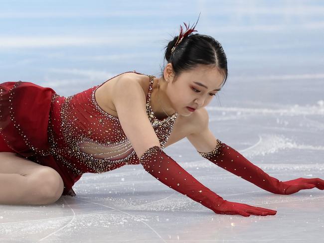 BEIJING, CHINA - FEBRUARY 07: Zhu Yi of Team China skates during the Women Single Skating Free Skating Team Event on day three of the Beijing 2022 Winter Olympic Games at Capital Indoor Stadium on February 07, 2022 in Beijing, China. (Photo by Lintao Zhang/Getty Images)