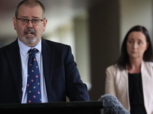 BRISBANE AUSTRALIA - NewsWire Photos DECEMBER 8, 2021: hief Health Officer Dr Peter Aitken addresses the media at a press conference at Parliament House. NewsWire / Sarah Marshall