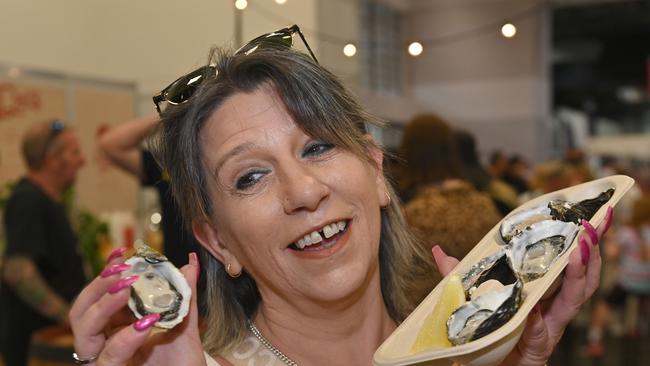 Louise Perry reviews the oysters at the Royal Adelaide Show. Picture: Keryn Stevens