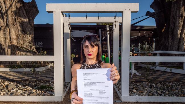 Unica Cucina e Caffe restaurant owner Michelle Loielo has taken the Victorian government to court over lockdown restrictions. Picture: Jake Nowakowski