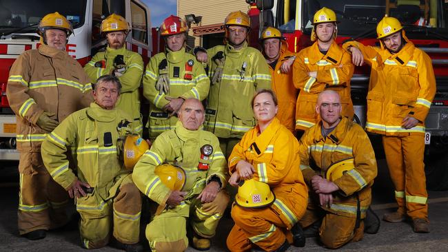 Somerville CFA volunteers rally against the potential surrender of fire services to the UFU. Picture: Alex Coppel.