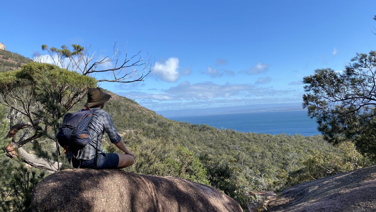 Hiking through Freycinet National Park, there's stunning views at every turn.