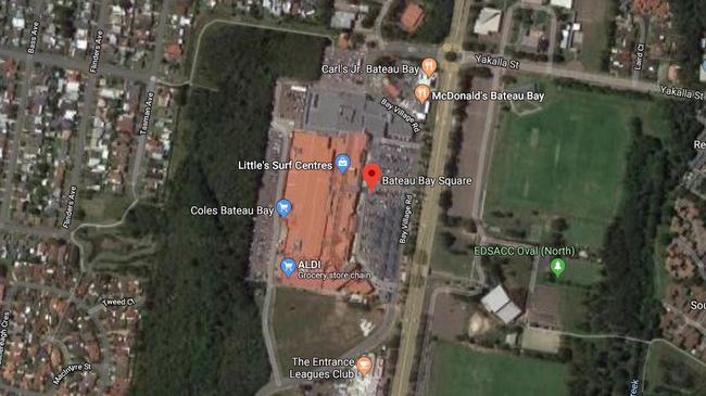 A 13-year-old boy was allegedly sexually touched by Leslie Scott on a walking track near Bateau Bay Square, shopping centre. Picture: Google