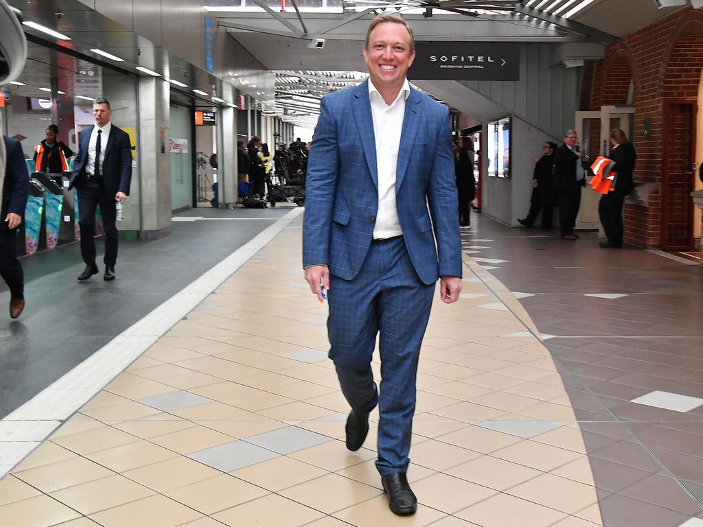 Then Queensland Premier Steven Miles at Central Station to launch the 50 cent fares scheme in August 2024. Picture: John Gass