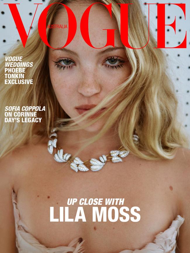 Lila Moss is on the cover of the Vogue Australia June 2025 issue, on sale Monday 02 June. Picture: Dario Catellani for Vogue Australia