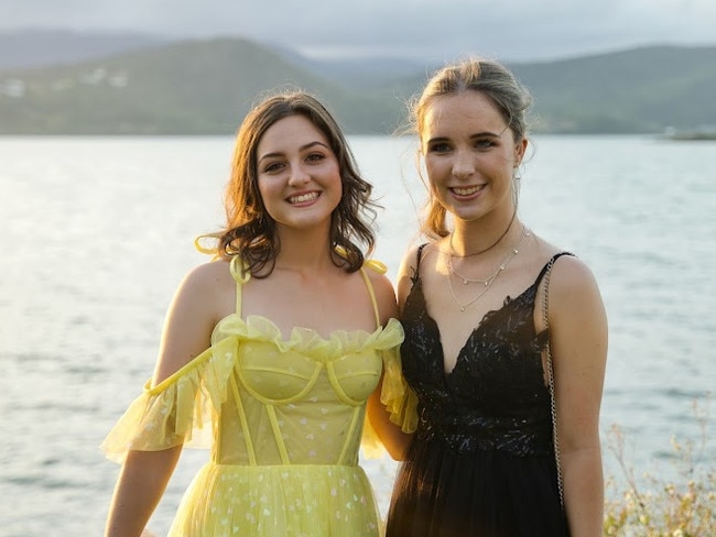Emily Hinschen and Suraya Chittleborough arriving to the Proserpine State High School Year 12 Formal held at the Whitsunday Marine Club on Wednesday, November 16, 2022.