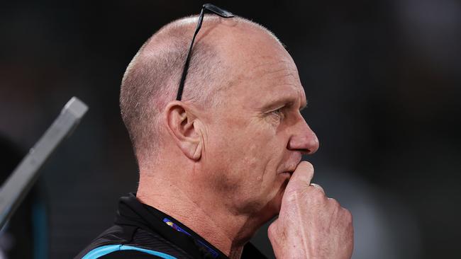 ADELAIDE, AUSTRALIA - SEPTEMBER 16: Ken Hinkley, Senior Coach of the Power during the 2023 AFL Second Semi Final match between the Port Adelaide Power and the GWS GIANTS at Adelaide Oval on September 16, 2023 in Adelaide, Australia. (Photo by James Elsby/AFL Photos via Getty Images)