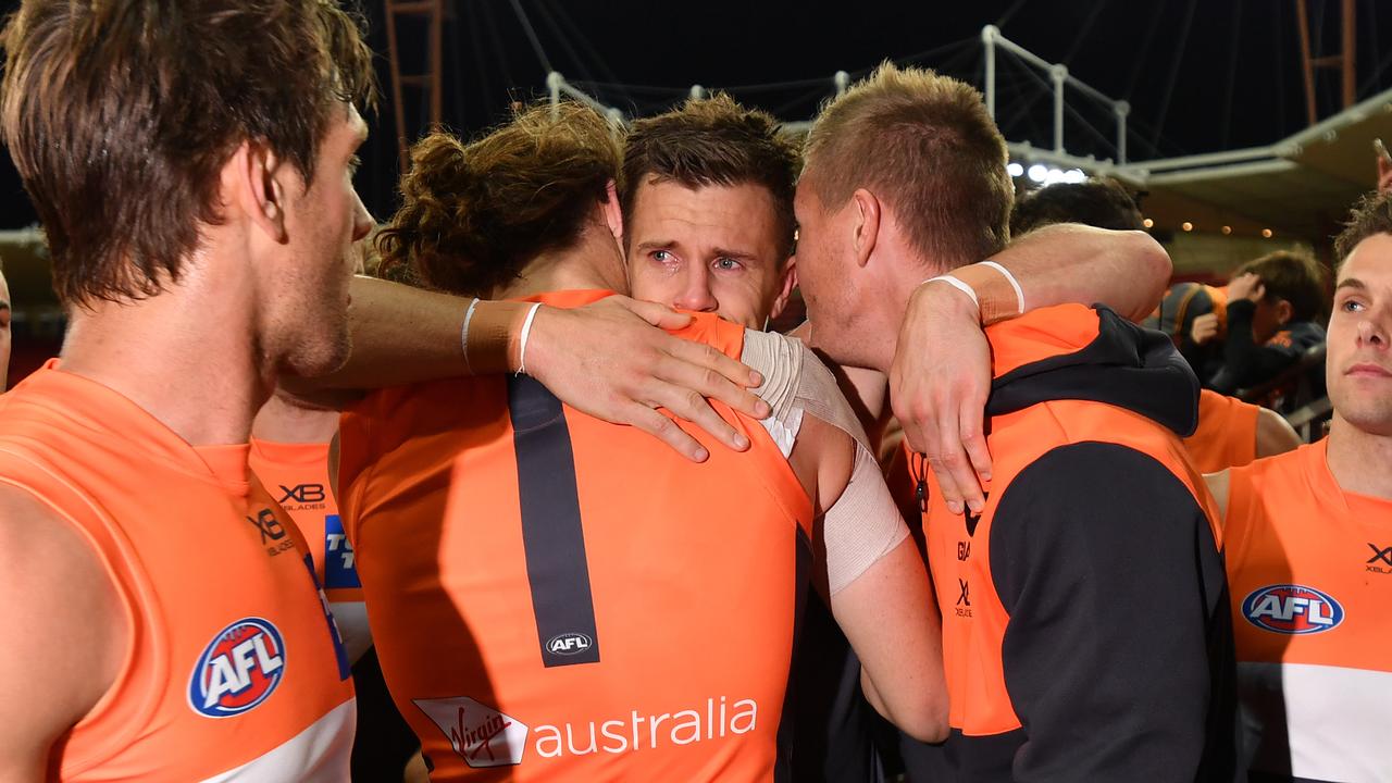 An emotional Brett Deledio. Photo: AAP Image/Dean Lewins