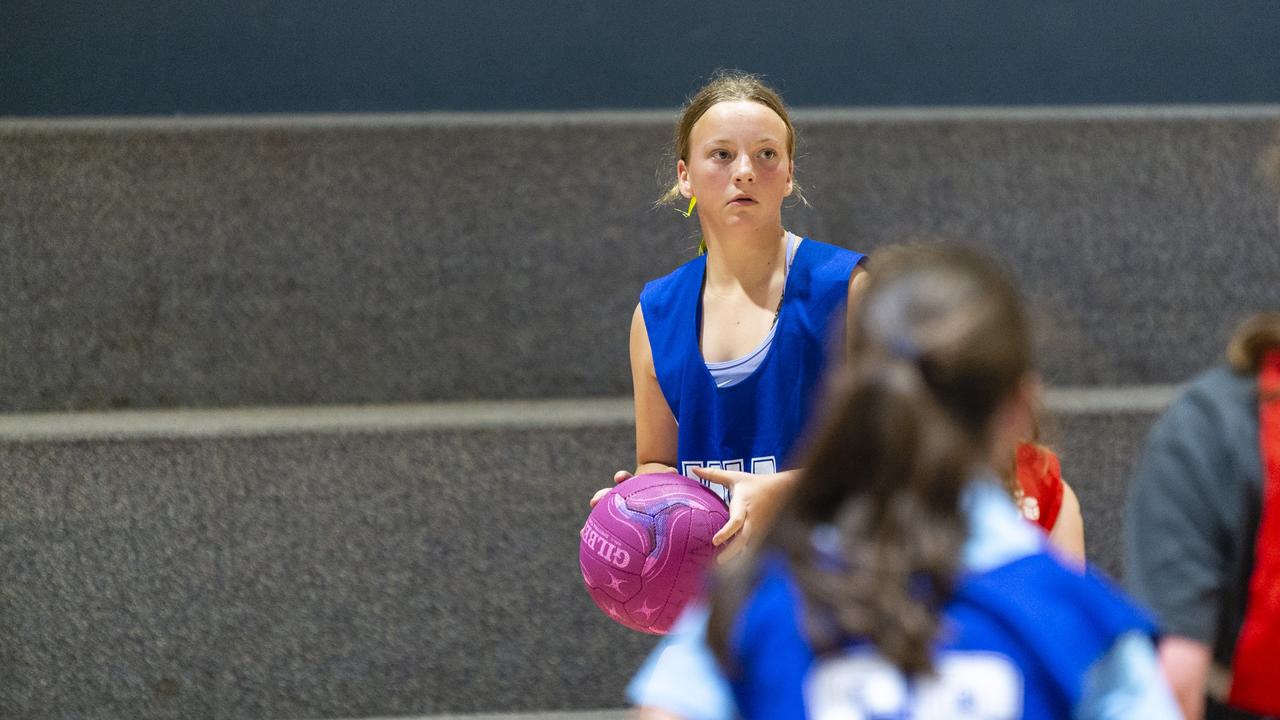 Chloe Dolley during Toowoomba Netball Association junior representative trials at Clive Berghofer Arena, St Mary's College, Sunday, October 23, 2022. Picture: Kevin Farmer