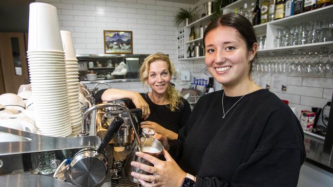 Dava Restaurant owner Mandy Lingard (left) with her front house apprentice Sam Stobie, 18. Picture: Aaron Francis/The Australian