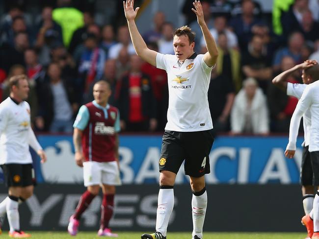 Phil Jones of Manchester United shows his frustration during a match between Burnley and Manchester United.