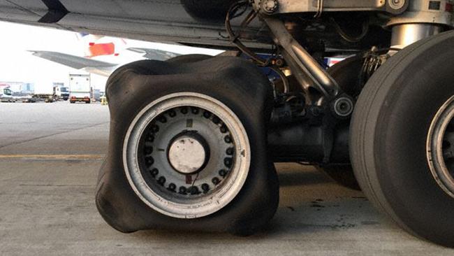 The flight crew were baffled when they discovered the unusual square-shaped tyre. Picture: The Aviation Herald