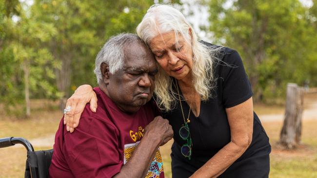 Gumatj clan leader Galarrwuy Yunupingu and Marcia Langton at the Garma Festival at Gulkula, East Arnhem, on Sunday. Picture: Getty Images