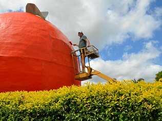 BIG BUY: Neil Richards working hard to have Gayndah's Big Orange looking fresh. Picture: Felicity Ripper