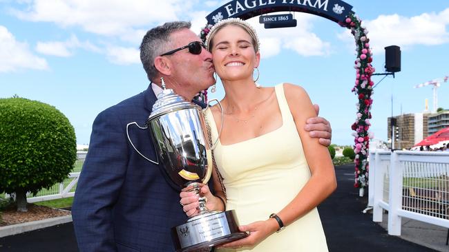 Tony and Maddysen Sears have new stable acquisition Sinawann racing at Ipswich on Saturday. Picture: Trackside Photography.