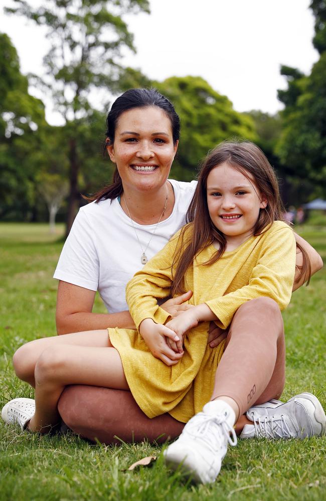 Claire Taylor and daughter Marlowe, 6, are looking forward to the end of regular rapid antigen testing for school. Picture: Sam Ruttyn