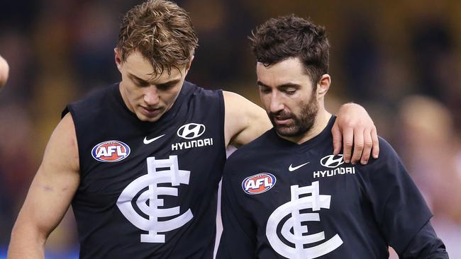 Patrick Cripps and Kade Simpson will be ones to watch on Brownlow night. Picture: Michael Klein