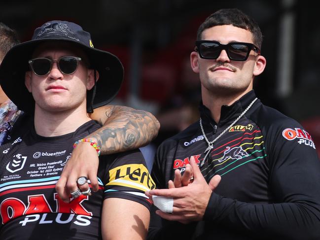 SYDNEY, AUSTRALIA : Newswire Photos OCTOBER 02 2023:Penrith Panthers Team members Celebrate with their fans at the Blue Bet Stadium in Penrith after their NRL Grand Final Win last night in Sydney. Photo by:NCA Newswire / Gaye Gerard