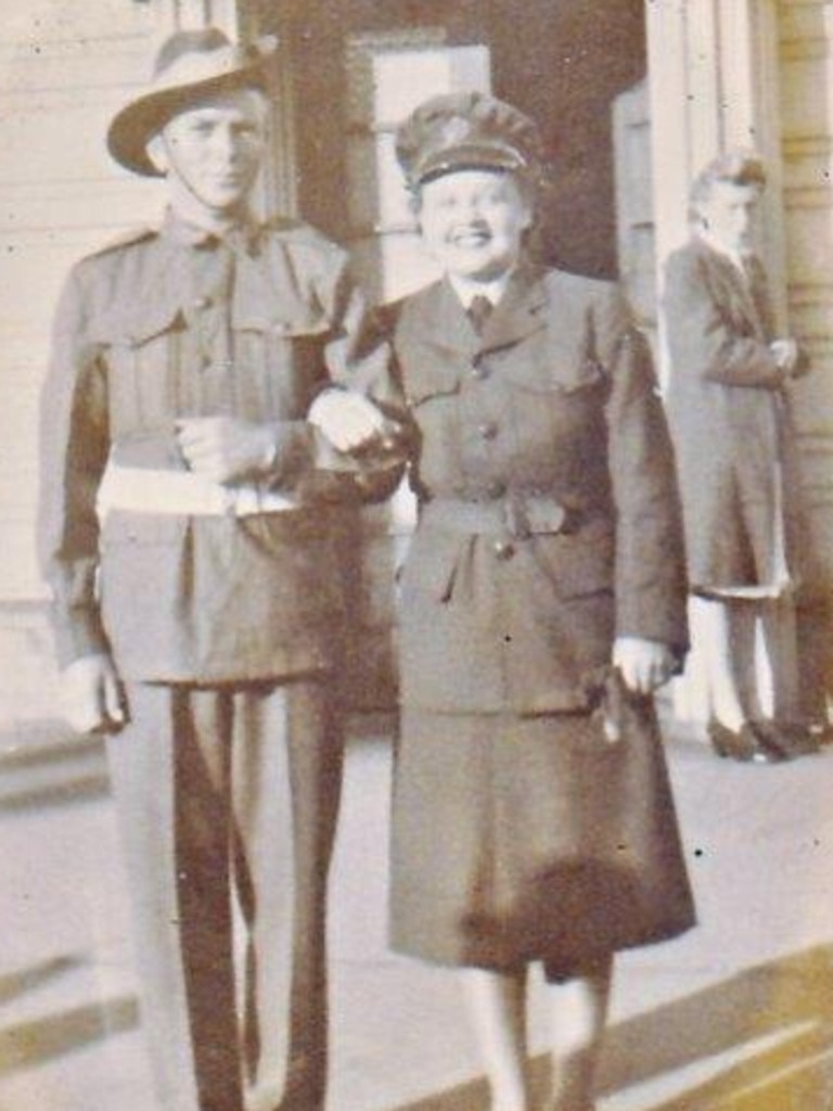 “This is Iris Terry (nee Pfitzner) with an unknown soldier taken in 1943. Iris is 103 years old in May and is the oldest veteran in the Fairfield RSL and because of the coronavirus will be unable to attend the service this year but will proudly wear her service medals at the Rosary village in Yennora where she loves.” Picture: Supplied by Tony Holloway