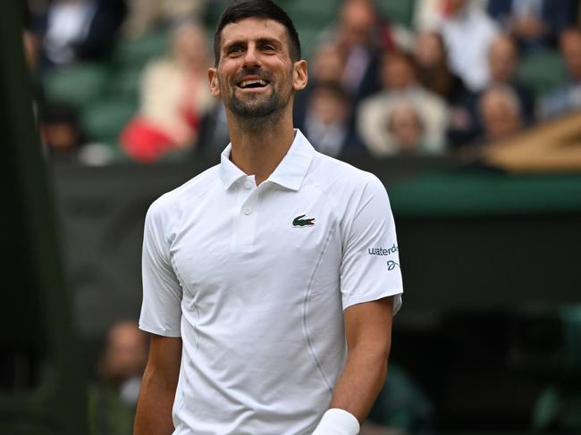 LONDON, ENGLAND - JULY 12: Novak Djokovic of Serbia against Lorenzo Musetti of Italy in the semi-final of the men's singles during day twelve of The Championships Wimbledon 2024 at All England Lawn Tennis and Croquet Club on July 12, 2024 in London, England. (Photo by Stringer/Anadolu via Getty Images)