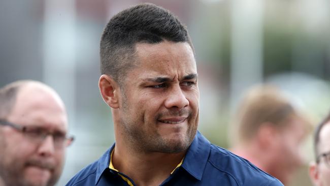 Jarryd Hayne during a media conference after his first official training session.