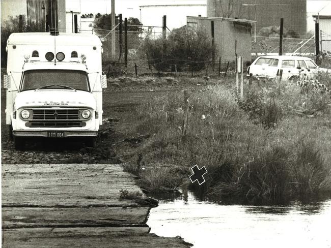 The X marks the spot where murder victim Barbara Dawson's naked body was found in Kororoit Creek in 1980.