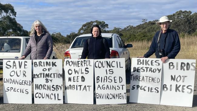 Local environmental groups protesting the bike trails in Westleigh Park. Picture: Jan Primrose.