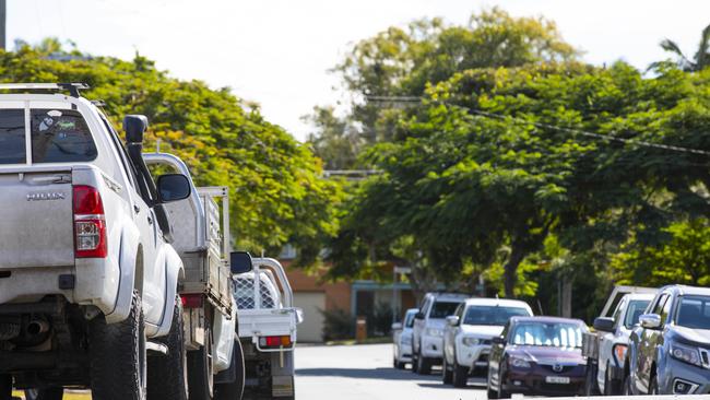 Cars parked along Houghton Street, near Redcliffe Hospital during construction of the new multistorey carpark. Picture: Renae Droop