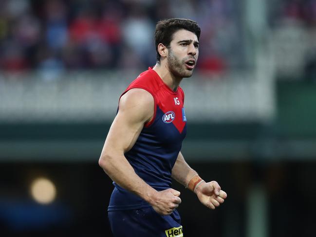 SYDNEY, AUSTRALIA – AUGUST 27: Christian Petracca of the Demons celebrates kicking a goal during the round 24 AFL match between Sydney Swans and Melbourne Demons at Sydney Cricket Ground on August 27, 2023 in Sydney, Australia. (Photo by Jason McCawley/AFL Photos/via Getty Images )